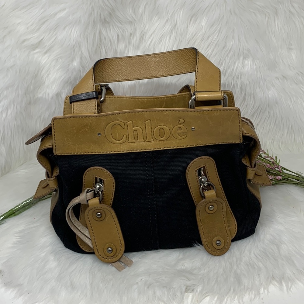 054 Authentic Chloe Denim and Leather Tote Bag